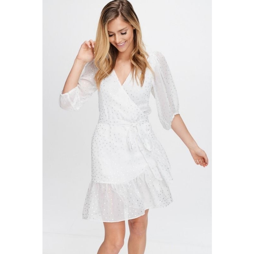 White with silver polka dots dress